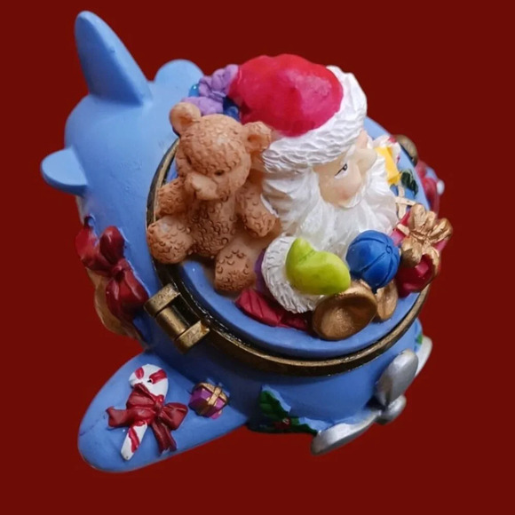 Santa Claus Airplane Trinket Box With Holiday Decorations & Gifts - Picture 6 of 9